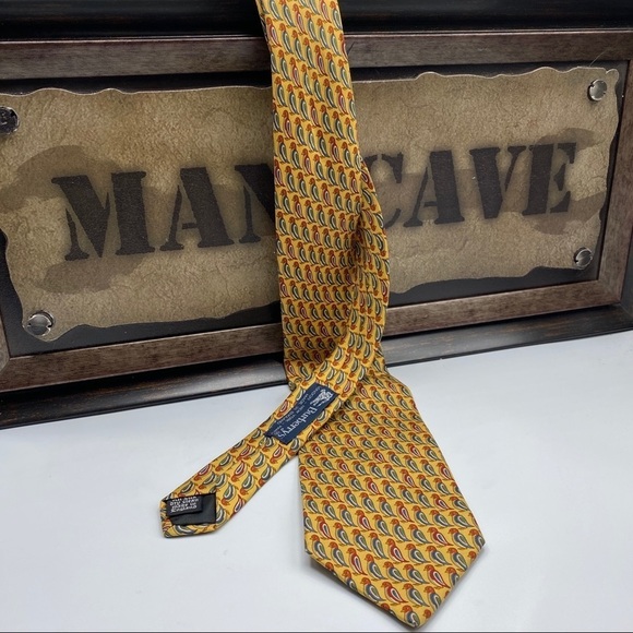 Burberry Gold Shearling Duck Silk Tie